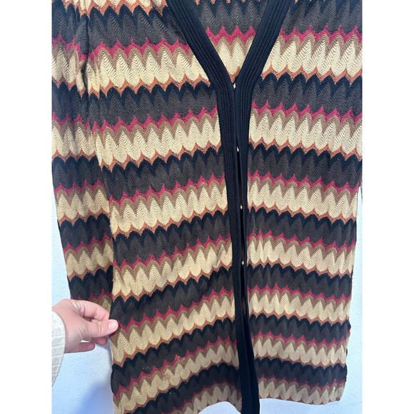 Vintage EXCLUSIVELY MISOOK Brown Neutral Chevron Y2K Long Cardigan Extra Small - Picture 8 of 16